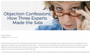 Overcoming Sales Objections Alice Heiman Asks Shawn Karol Sandy The Selling Agency