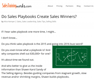 Sales Training Werks - Do Sales Playbooks Create Sales Winners? Interview with Shawn Karol Sandy of The Selling Agency